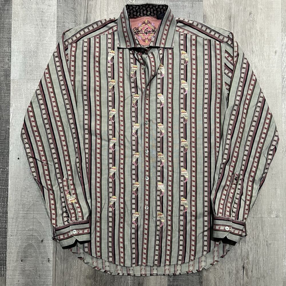 Robert Graham Button Shirt Impala RF091085 Embroidered Long Sleeve Striped Sz XL